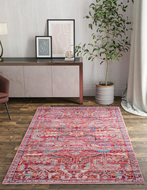 Washable Rust Red 9' 2 x 12' Maahru Rectangle Area Rug Easy to Clean Stain Resistant & Durable Polyester Chenille Carpet for Living, Dining, Bedrooms, Kitchen for Sale at Rug Engine