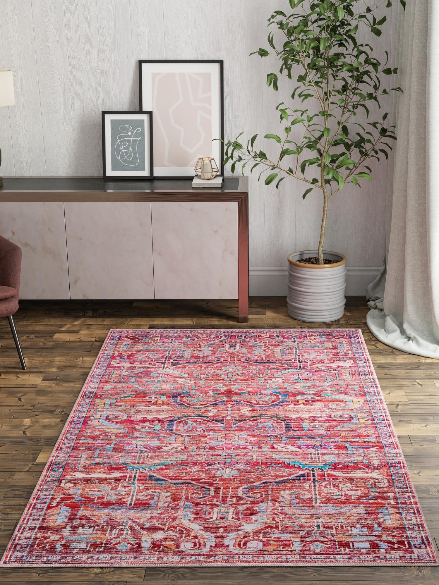 Washable Rust Red 7' 3 x 10' Maahru Rectangle Area Rug Easy to Clean Stain Resistant & Durable Polyester Chenille Carpet for Living, Dining, Bedrooms, Kitchen for Sale at Rug Engine