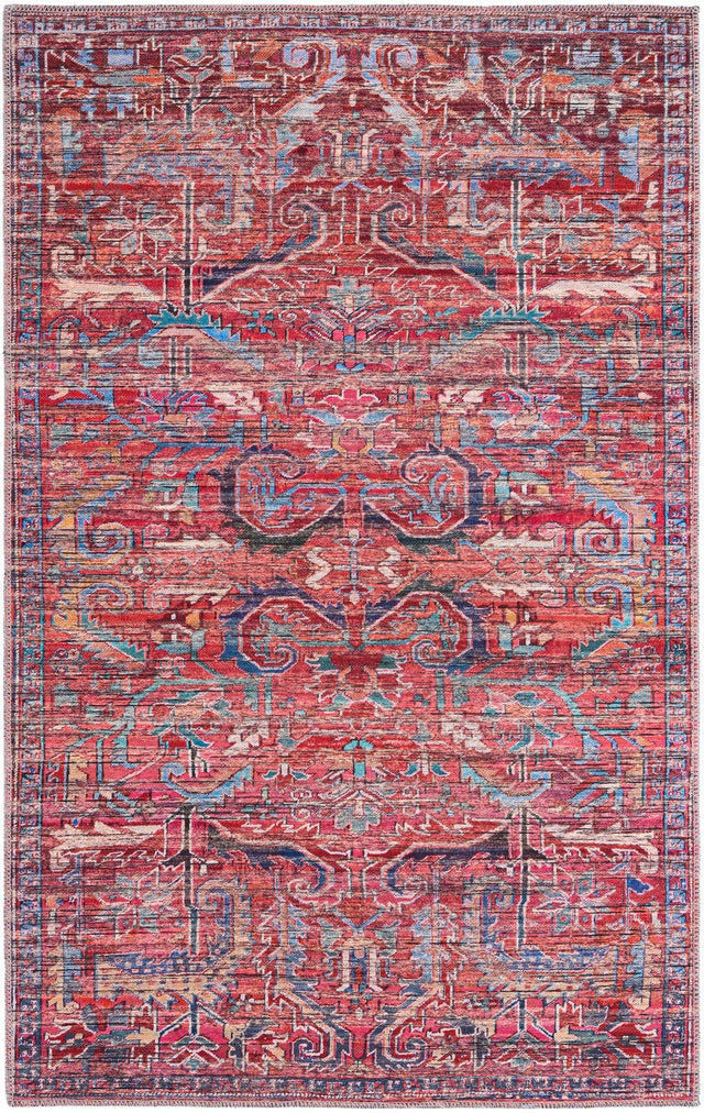 Washable Rust Red 4' 1 x 6' 1 Maahru Rectangle Area Rug Easy to Clean Stain Resistant & Durable Polyester Chenille Carpet for Living, Dining, Bedrooms, Kitchen for Sale at Rug Engine