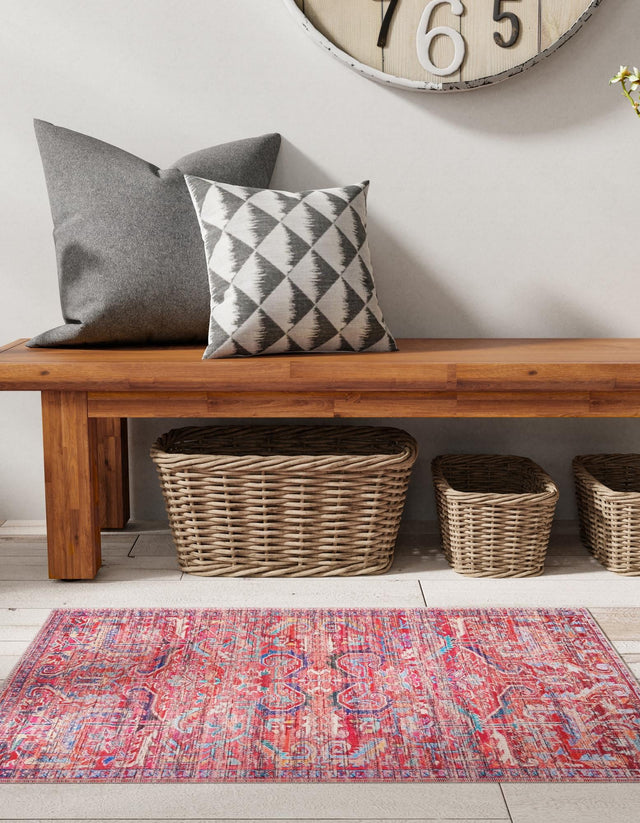 Washable Rust Red 6' 1 x 9' Maahru Rectangle Area Rug Easy to Clean Stain Resistant & Durable Polyester Chenille Carpet for Living, Dining, Bedrooms, Kitchen for Sale at Rug Engine