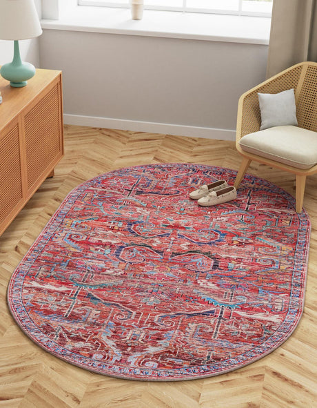 Rust Red 4' x 6' Maahru Washable Oval Rug