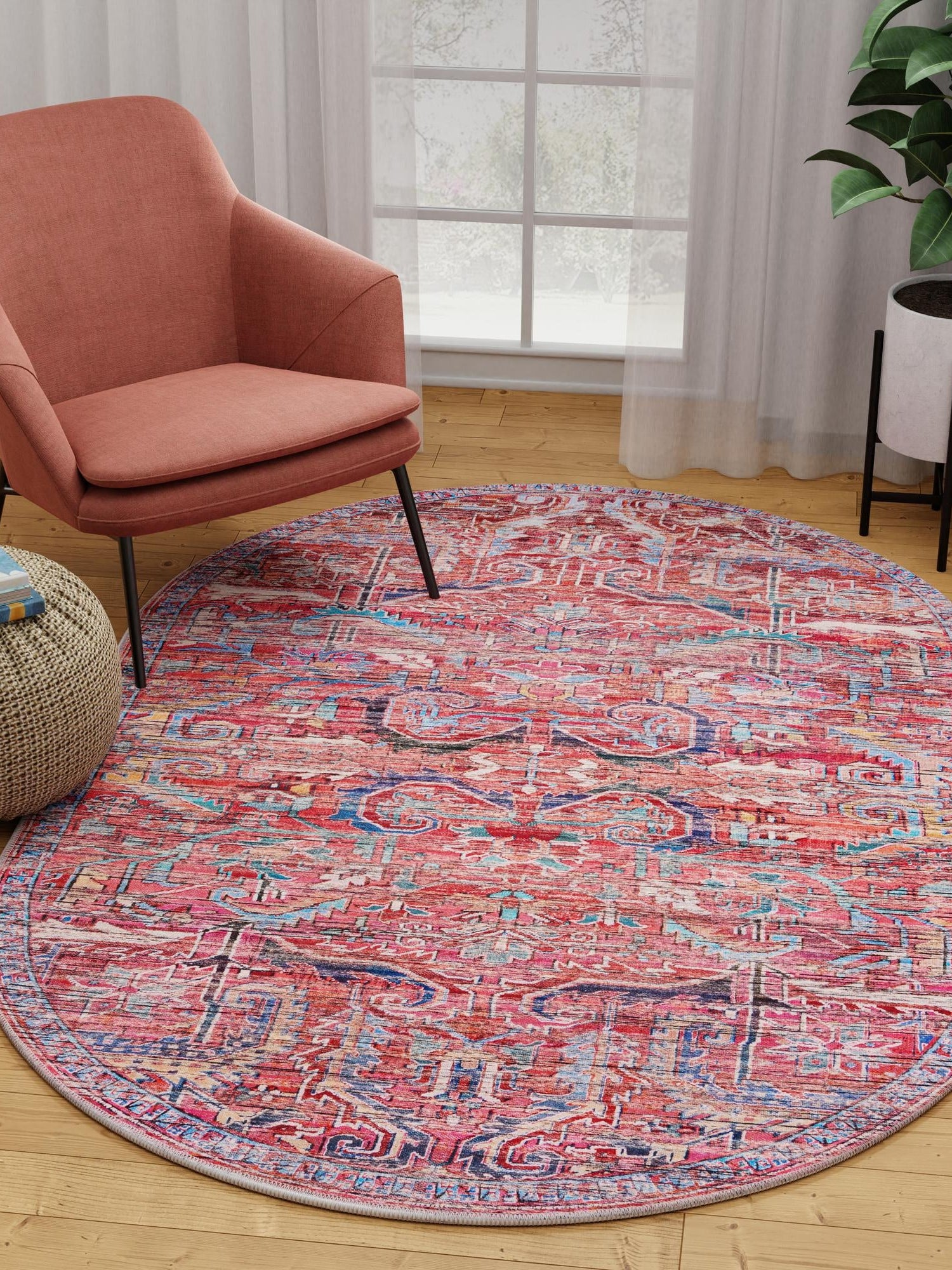 Washable Rust Red 2' x 3' 1 Maahru Oval Area Rug Easy to Clean Stain Resistant & Durable Polyester Chenille Carpet for Living, Dining, Bedrooms, Kitchen for Sale at Rug Engine