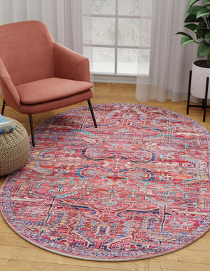 Washable Rust Red 2' x 3' 1 Maahru Oval Area Rug Easy to Clean Stain Resistant & Durable Polyester Chenille Carpet for Living, Dining, Bedrooms, Kitchen for Sale at Rug Engine