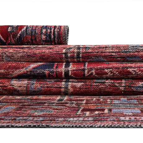 Washable Rust Red 4' 1 x 6' 1 Maahru Oval Area Rug Easy to Clean Stain Resistant & Durable Polyester Chenille Carpet for Living, Dining, Bedrooms, Kitchen for Sale at Rug Engine