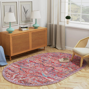 Rust Red 4' x 6' Maahru Washable Oval Rug