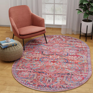 Rust Red 4' x 6' Maahru Washable Oval Rug
