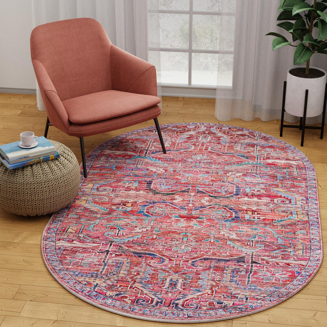 Rust Red 4' x 6' Maahru Washable Oval Rug