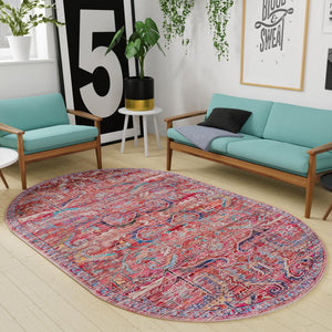 Rust Red 4' x 6' Maahru Washable Oval Rug