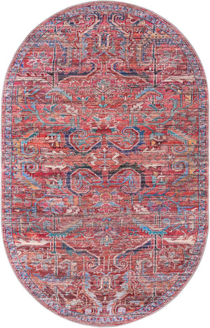 Washable Rust Red 5' 3 x 8' Maahru Oval Area Rug Easy to Clean Stain Resistant & Durable Polyester Chenille Carpet for Living, Dining, Bedrooms, Kitchen for Sale at Rug Engine