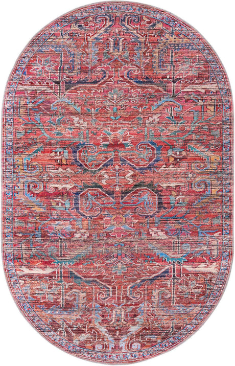 Washable Rust Red 5' 3 x 8' Maahru Oval Area Rug Easy to Clean Stain Resistant & Durable Polyester Chenille Carpet for Living, Dining, Bedrooms, Kitchen for Sale at Rug Engine