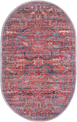 Washable Rust Red 2' x 3' 1 Maahru Oval Area Rug Easy to Clean Stain Resistant & Durable Polyester Chenille Carpet for Living, Dining, Bedrooms, Kitchen for Sale at Rug Engine