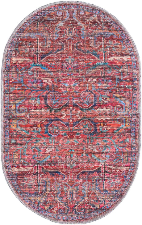 Washable Rust Red 2' x 3' 1 Maahru Oval Area Rug Easy to Clean Stain Resistant & Durable Polyester Chenille Carpet for Living, Dining, Bedrooms, Kitchen for Sale at Rug Engine
