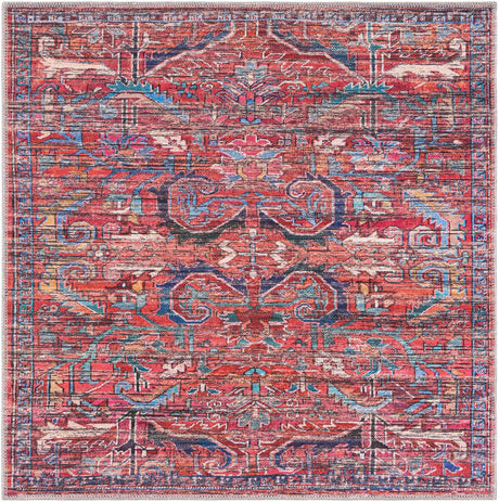 Washable Rust Red 3' 3 x 3' 3 Maahru Square Area Rug Easy to Clean Stain Resistant & Durable Polyester Chenille Carpet for Living, Dining, Bedrooms, Kitchen for Sale at Rug Engine