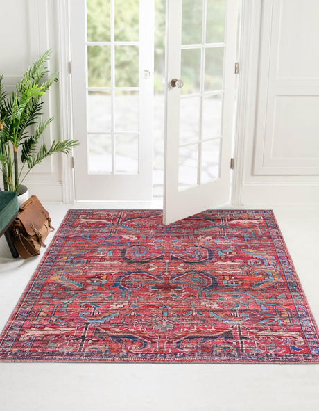 Washable Rust Red 5' 3 x 5' 3 Maahru Square Area Rug Easy to Clean Stain Resistant & Durable Polyester Chenille Carpet for Living, Dining, Bedrooms, Kitchen for Sale at Rug Engine