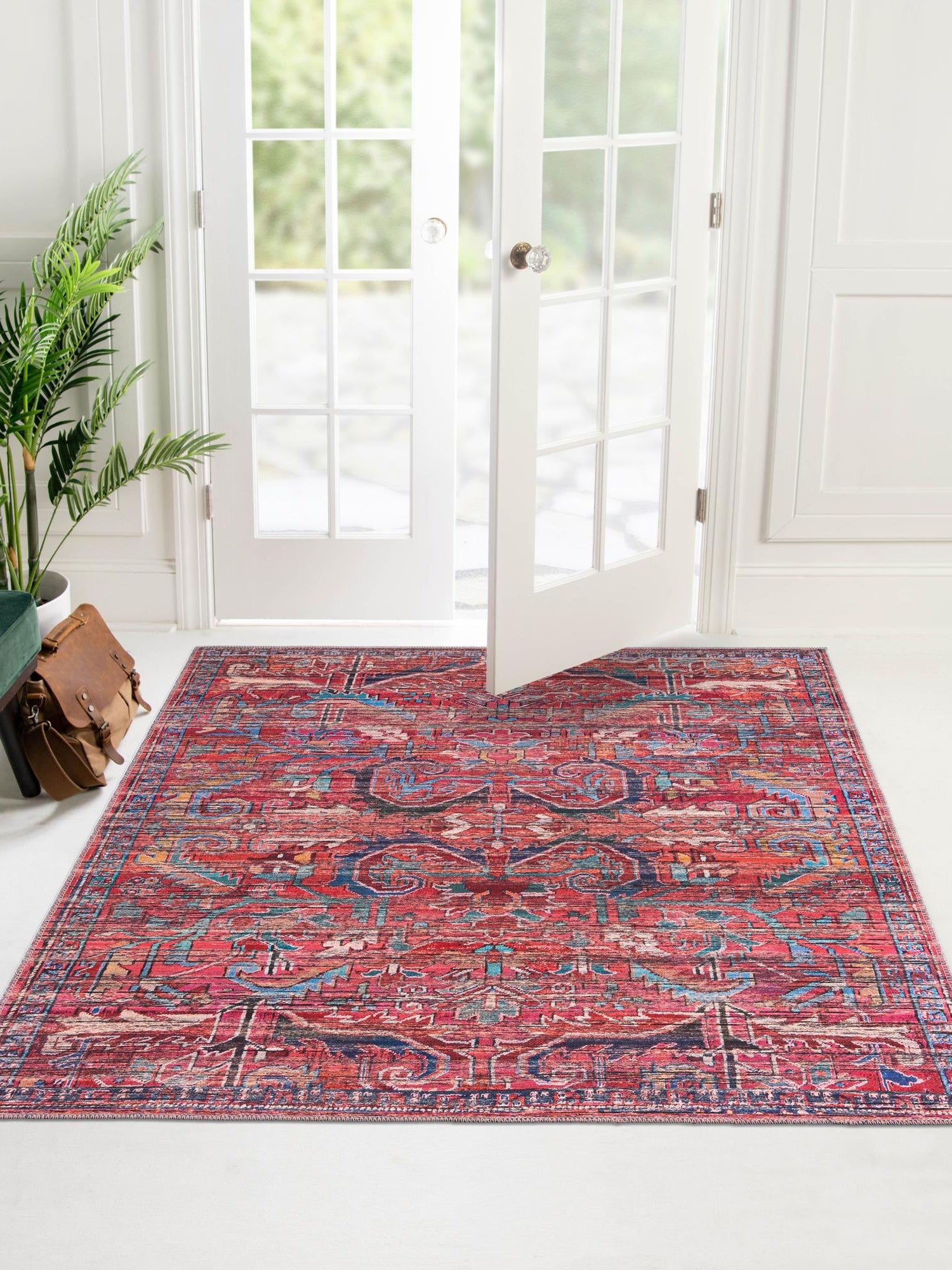 Washable Rust Red 7' 10 x 7' 10 Maahru Square Area Rug Easy to Clean Stain Resistant & Durable Polyester Chenille Carpet for Living, Dining, Bedrooms, Kitchen for Sale at Rug Engine
