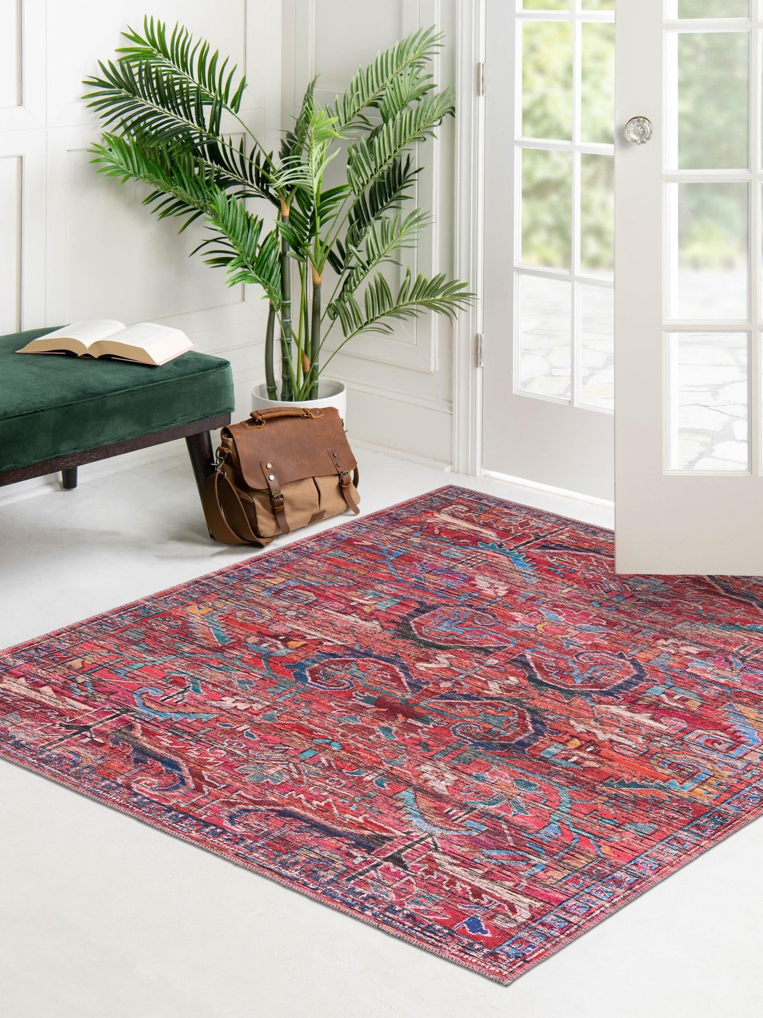 Washable Rust Red 10' 6 x 10' 6 Maahru Square Area Rug Easy to Clean Stain Resistant & Durable Polyester Chenille Carpet for Living, Dining, Bedrooms, Kitchen for Sale at Rug Engine