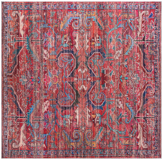 Washable Rust Red 7' 3 x 7' 3 Maahru Square Area Rug Easy to Clean Stain Resistant & Durable Polyester Chenille Carpet for Living, Dining, Bedrooms, Kitchen for Sale at Rug Engine