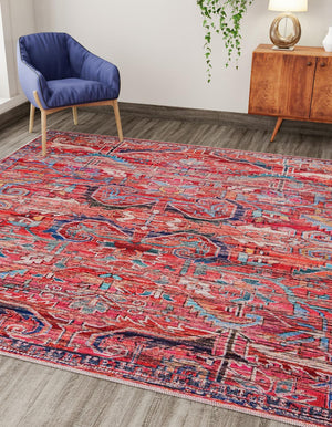 Washable Rust Red 7' 10 x 7' 10 Maahru Square Area Rug Easy to Clean Stain Resistant & Durable Polyester Chenille Carpet for Living, Dining, Bedrooms, Kitchen for Sale at Rug Engine