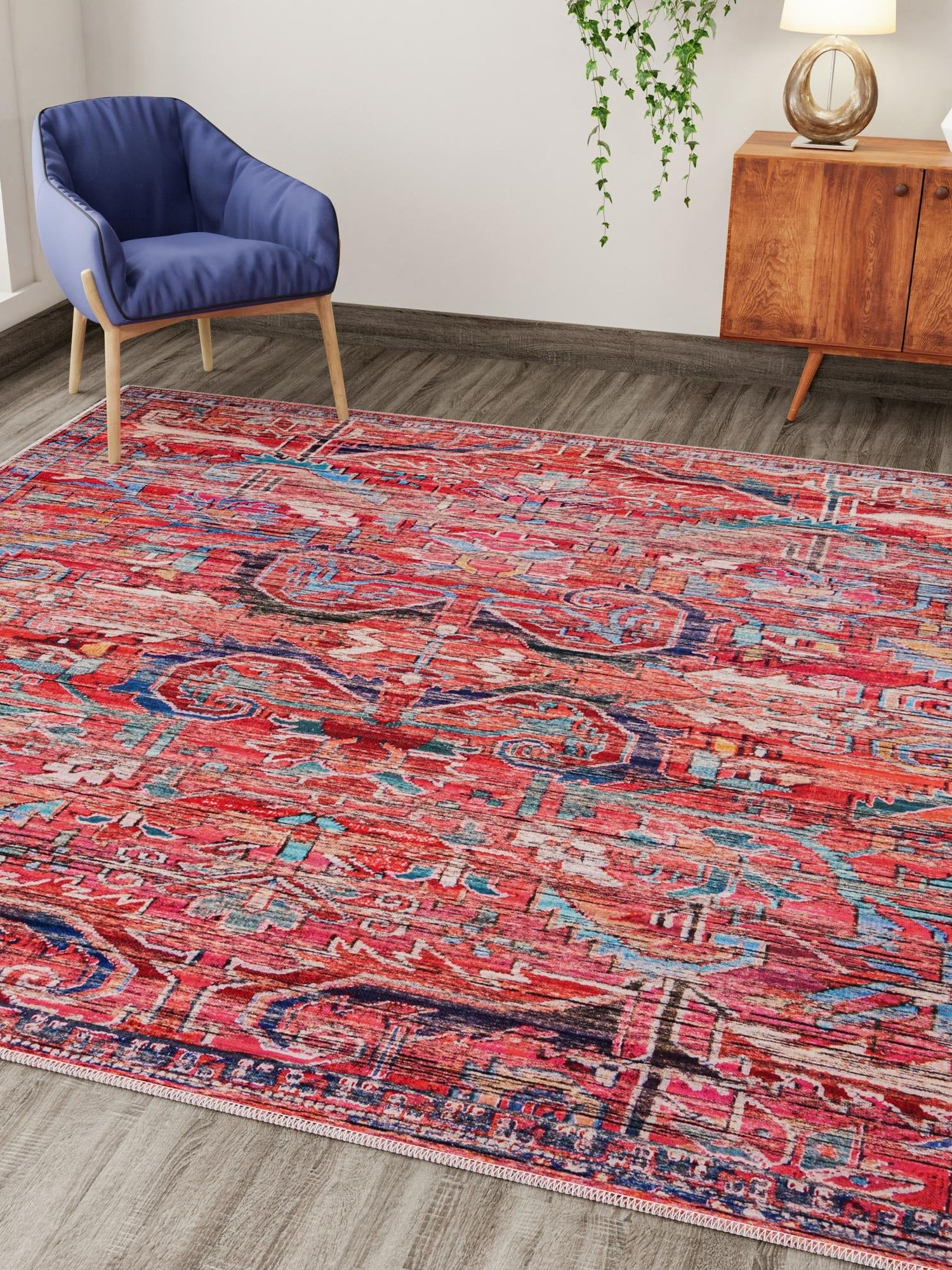 Washable Rust Red 7' 3 x 7' 3 Maahru Square Area Rug Easy to Clean Stain Resistant & Durable Polyester Chenille Carpet for Living, Dining, Bedrooms, Kitchen for Sale at Rug Engine