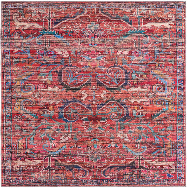 Washable Rust Red 7' 10 x 7' 10 Maahru Square Area Rug Easy to Clean Stain Resistant & Durable Polyester Chenille Carpet for Living, Dining, Bedrooms, Kitchen for Sale at Rug Engine