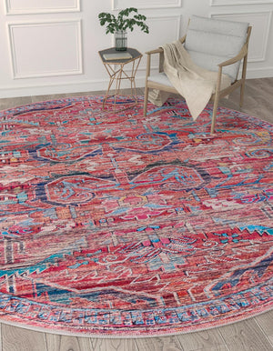 Washable Rust Red 10' 6 x 10' 6 Maahru Round Area Rug Easy to Clean Stain Resistant & Durable Polyester Chenille Carpet for Living, Dining, Bedrooms, Kitchen for Sale at Rug Engine