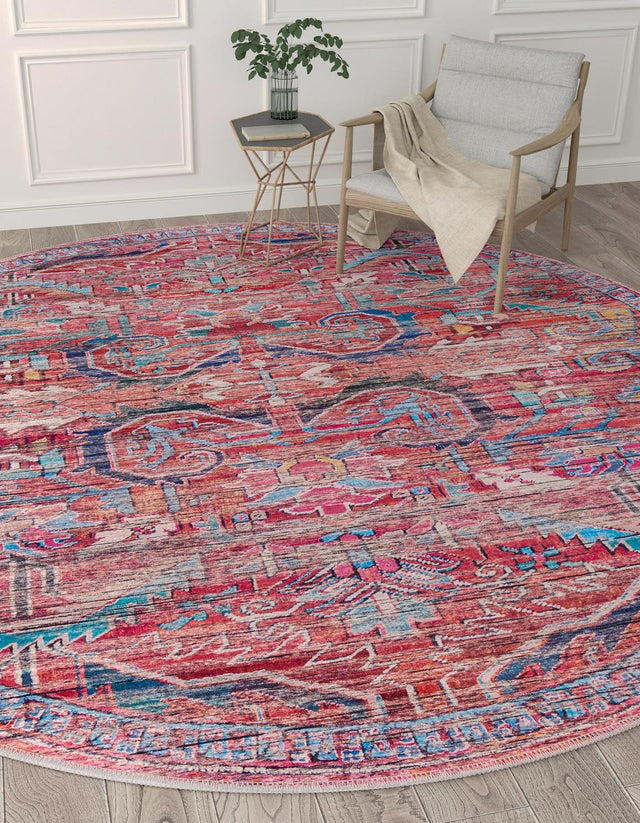 Washable Rust Red 10' 6 x 10' 6 Maahru Round Area Rug Easy to Clean Stain Resistant & Durable Polyester Chenille Carpet for Living, Dining, Bedrooms, Kitchen for Sale at Rug Engine