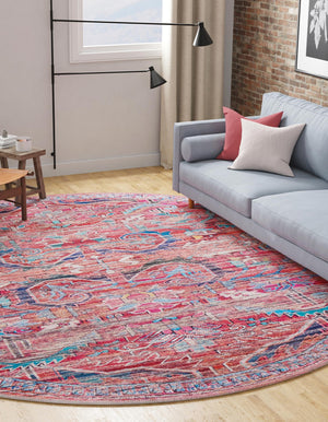 Washable Rust Red 10' 6 x 10' 6 Maahru Round Area Rug Easy to Clean Stain Resistant & Durable Polyester Chenille Carpet for Living, Dining, Bedrooms, Kitchen for Sale at Rug Engine
