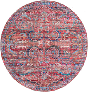 Washable Rust Red 10' 6 x 10' 6 Maahru Round Area Rug Easy to Clean Stain Resistant & Durable Polyester Chenille Carpet for Living, Dining, Bedrooms, Kitchen for Sale at Rug Engine