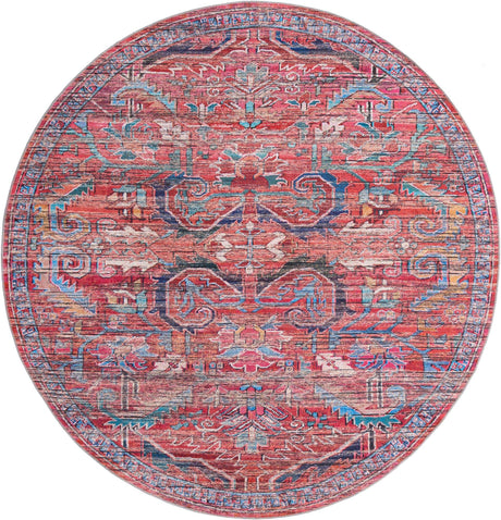 Washable Rust Red 10' 6 x 10' 6 Maahru Round Area Rug Easy to Clean Stain Resistant & Durable Polyester Chenille Carpet for Living, Dining, Bedrooms, Kitchen for Sale at Rug Engine