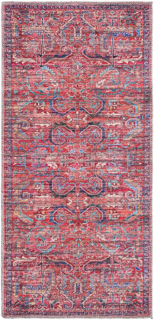 Washable Rust Red 2' x 4' 1 Maahru Runner Area Rug Easy to Clean Stain Resistant & Durable Polyester Chenille Carpet for Living, Dining, Bedrooms, Kitchen for Sale at Rug Engine