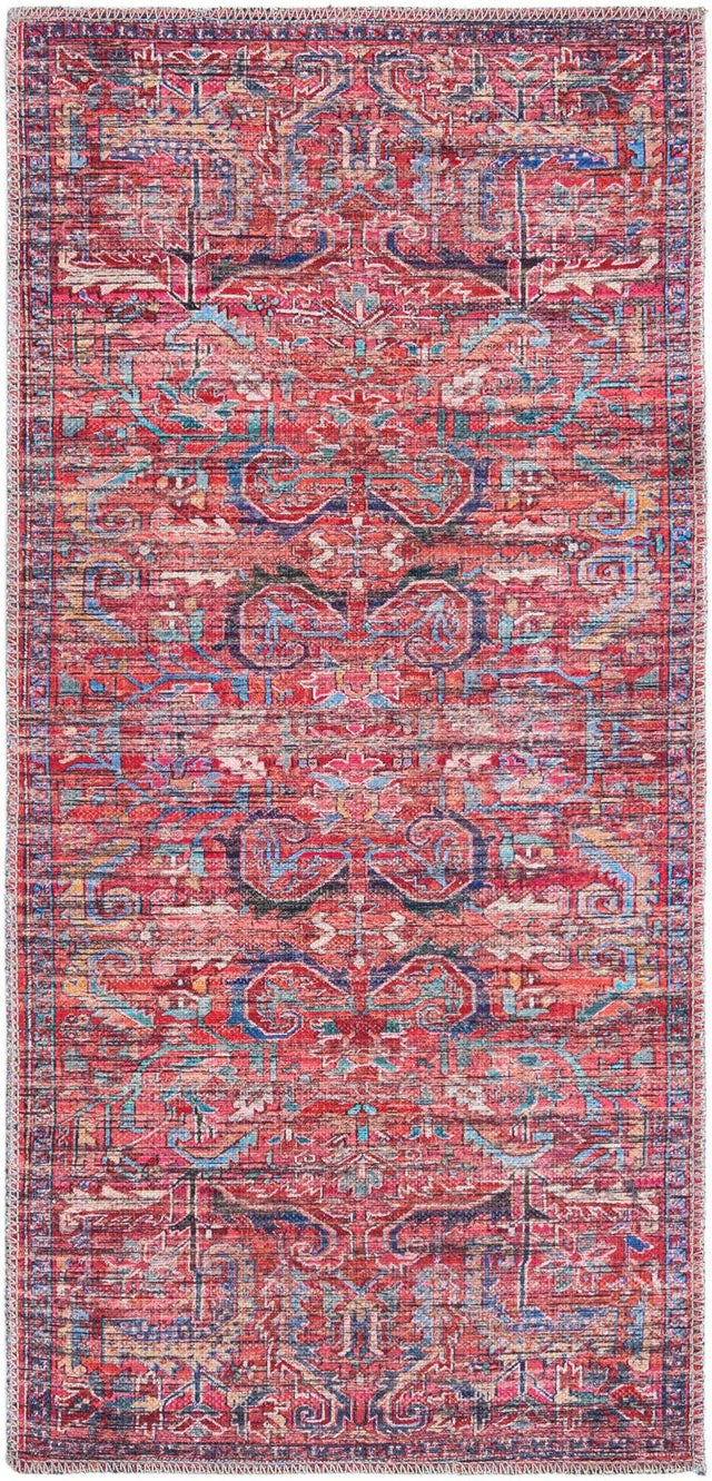 Washable Rust Red 2' x 4' 1 Maahru Runner Area Rug Easy to Clean Stain Resistant & Durable Polyester Chenille Carpet for Living, Dining, Bedrooms, Kitchen for Sale at Rug Engine
