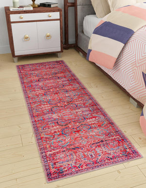 Washable Rust Red 2' x 4' 1 Maahru Runner Area Rug Easy to Clean Stain Resistant & Durable Polyester Chenille Carpet for Living, Dining, Bedrooms, Kitchen for Sale at Rug Engine