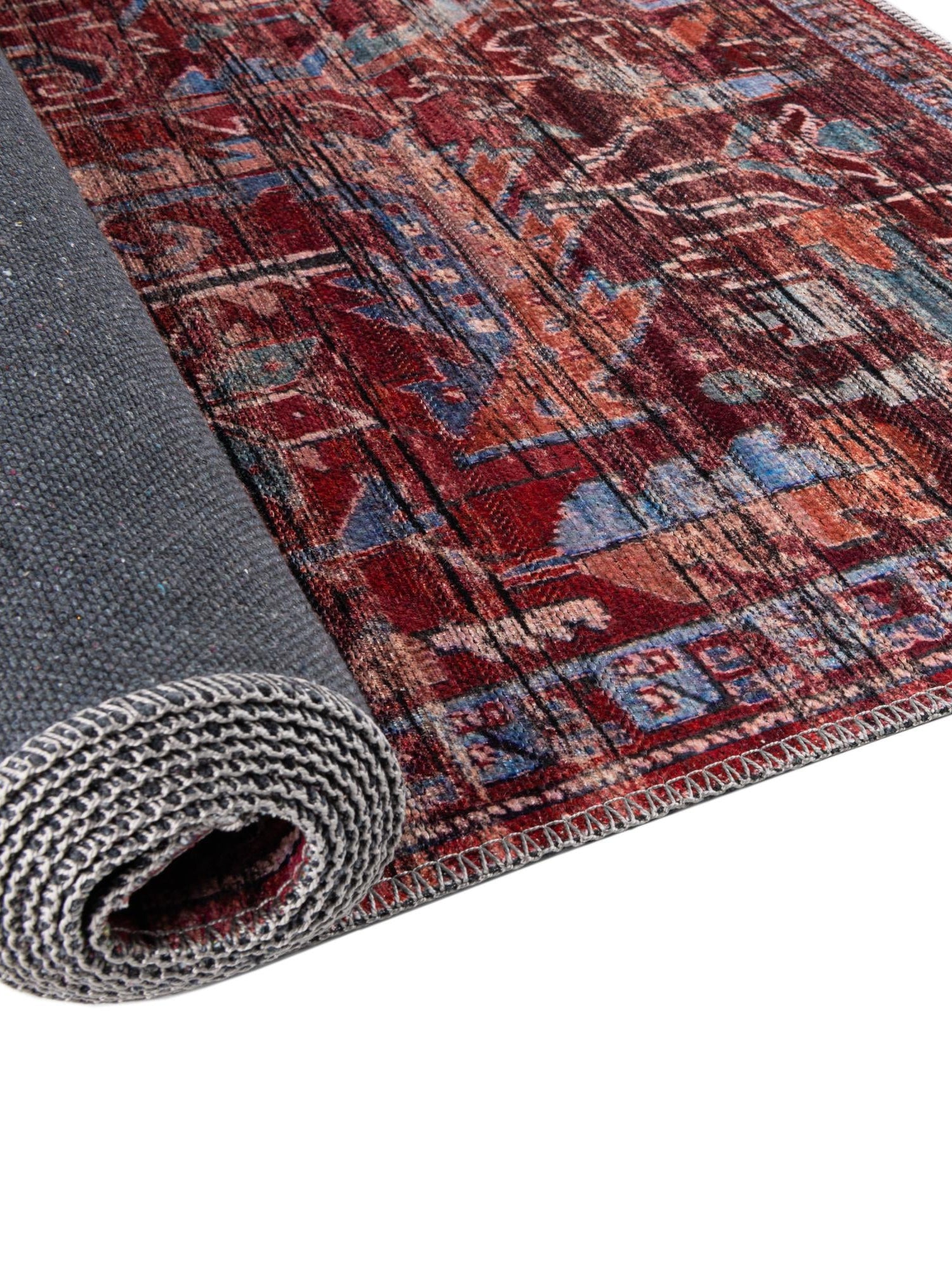 Washable Rust Red 2' x 8' Maahru Runner Area Rug Easy to Clean Stain Resistant & Durable Polyester Chenille Carpet for Living, Dining, Bedrooms, Kitchen for Sale at Rug Engine