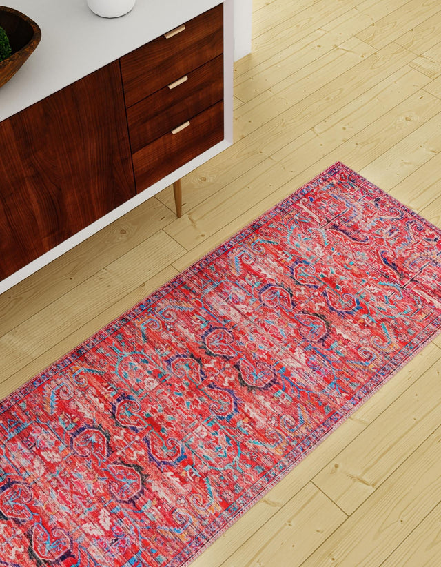 Washable Rust Red 2' x 6' 1 Maahru Runner Area Rug Easy to Clean Stain Resistant & Durable Polyester Chenille Carpet for Living, Dining, Bedrooms, Kitchen for Sale at Rug Engine