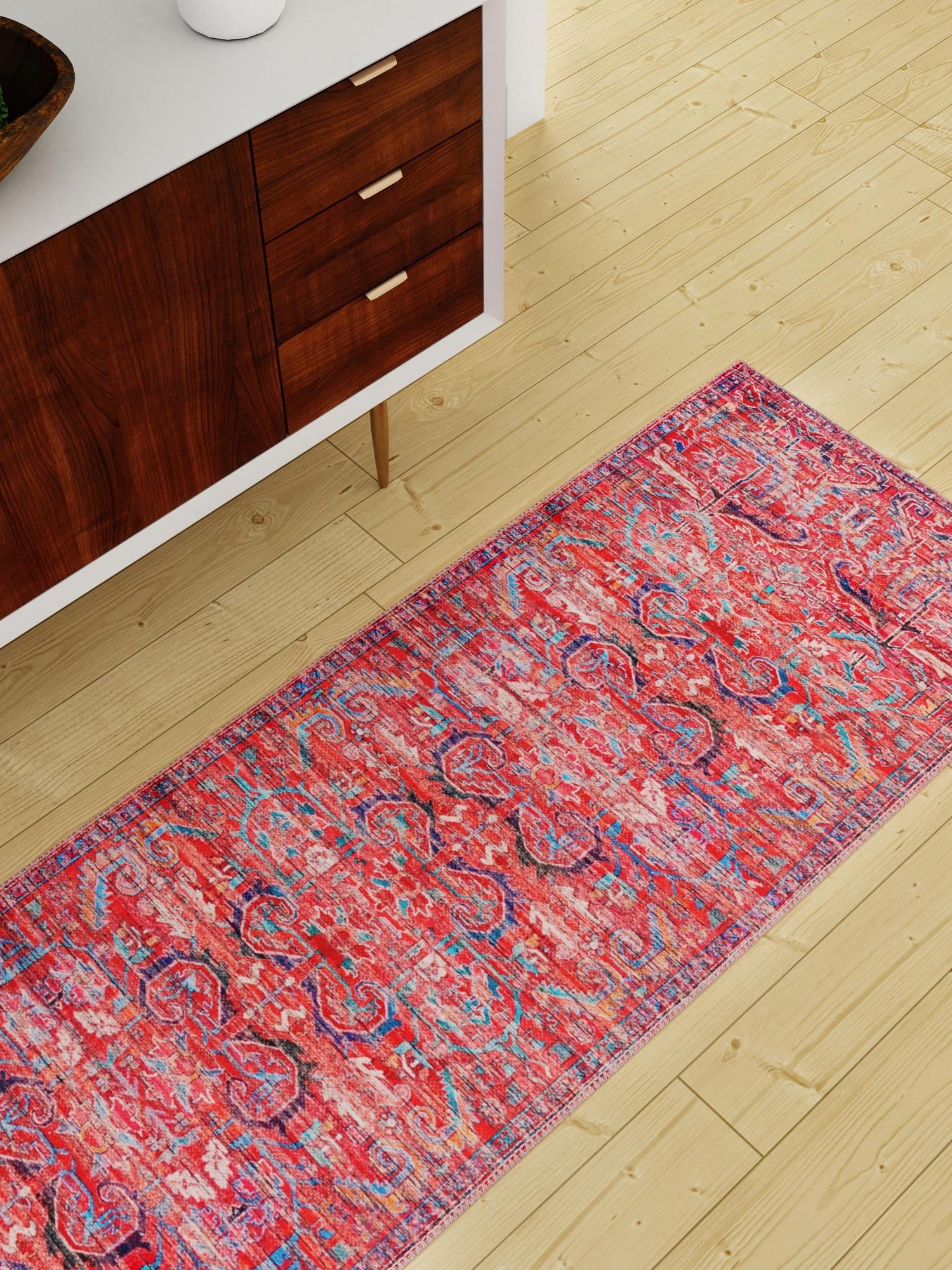 Washable Rust Red 2' x 8' Maahru Runner Area Rug Easy to Clean Stain Resistant & Durable Polyester Chenille Carpet for Living, Dining, Bedrooms, Kitchen for Sale at Rug Engine