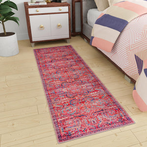 Washable Rust Red 2' x 6' 1 Maahru Runner Area Rug Easy to Clean Stain Resistant & Durable Polyester Chenille Carpet for Living, Dining, Bedrooms, Kitchen for Sale at Rug Engine