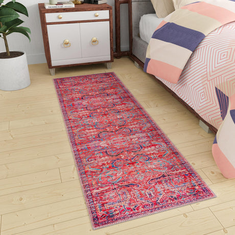 Washable Rust Red 2' x 6' 1 Maahru Runner Area Rug Easy to Clean Stain Resistant & Durable Polyester Chenille Carpet for Living, Dining, Bedrooms, Kitchen for Sale at Rug Engine