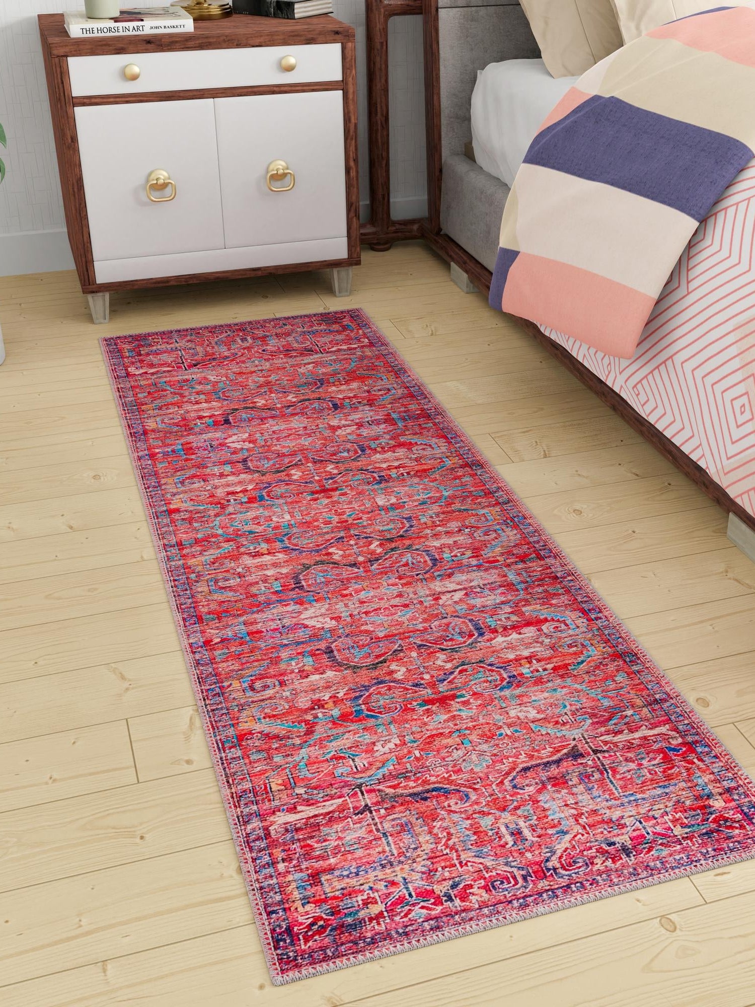 Washable Rust Red 2' x 8' Maahru Runner Area Rug Easy to Clean Stain Resistant & Durable Polyester Chenille Carpet for Living, Dining, Bedrooms, Kitchen for Sale at Rug Engine