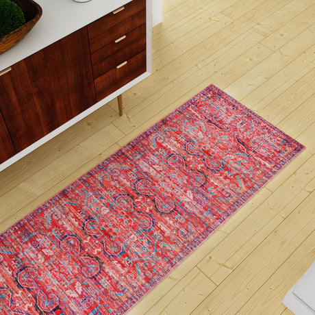 Washable Rust Red 2' x 6' 1 Maahru Runner Area Rug Easy to Clean Stain Resistant & Durable Polyester Chenille Carpet for Living, Dining, Bedrooms, Kitchen for Sale at Rug Engine