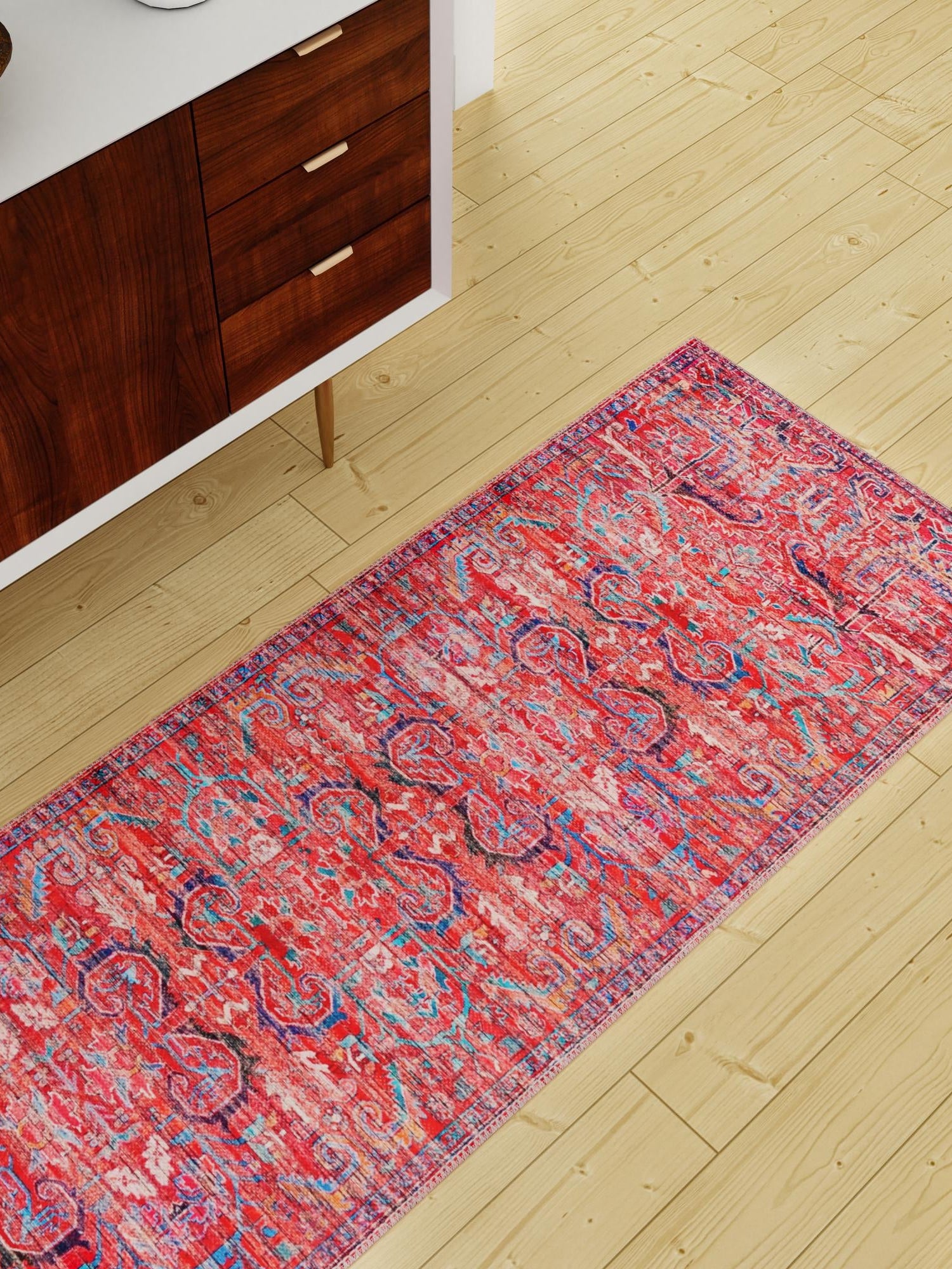 Washable Rust Red 2' x 8' Maahru Runner Area Rug Easy to Clean Stain Resistant & Durable Polyester Chenille Carpet for Living, Dining, Bedrooms, Kitchen for Sale at Rug Engine