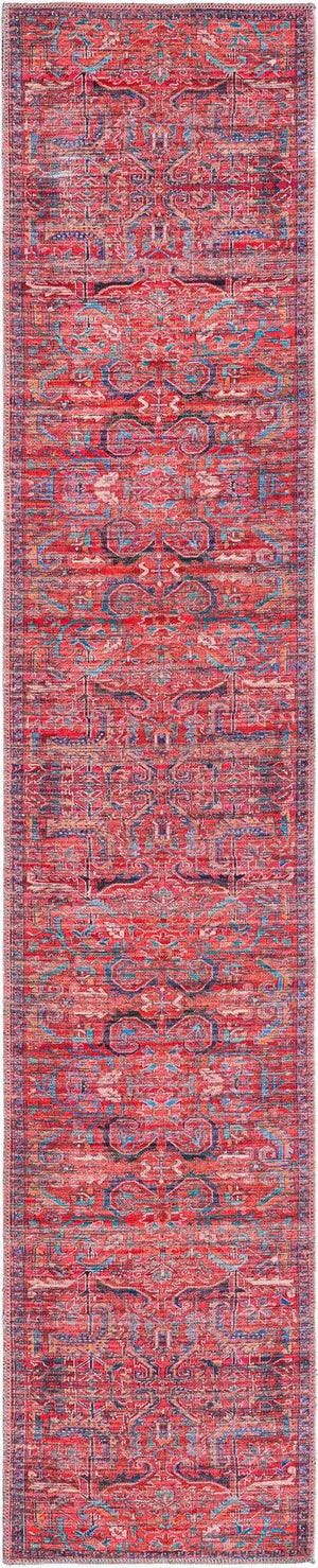 Washable Rust Red 2' x 10' Maahru Runner Area Rug Easy to Clean Stain Resistant & Durable Polyester Chenille Carpet for Living, Dining, Bedrooms, Kitchen for Sale at Rug Engine