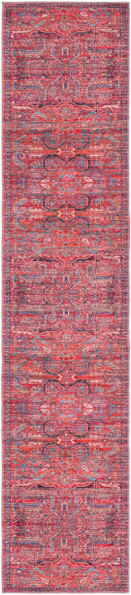 Washable Rust Red 2' 7 x 13' 1 Maahru Runner Area Rug Easy to Clean Stain Resistant & Durable Polyester Chenille Carpet for Living, Dining, Bedrooms, Kitchen for Sale at Rug Engine