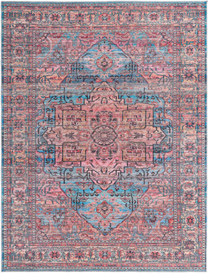 Washable Blue 9' 2 x 12' Maahru Rectangle Area Rug Easy to Clean Stain Resistant & Durable Polyester Chenille Carpet for Living, Dining, Bedrooms, Kitchen for Sale at Rug Engine