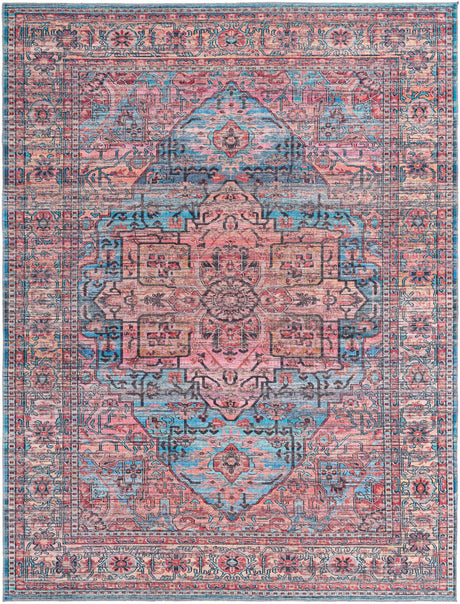 Washable Blue 9' 2 x 12' Maahru Rectangle Area Rug Easy to Clean Stain Resistant & Durable Polyester Chenille Carpet for Living, Dining, Bedrooms, Kitchen for Sale at Rug Engine
