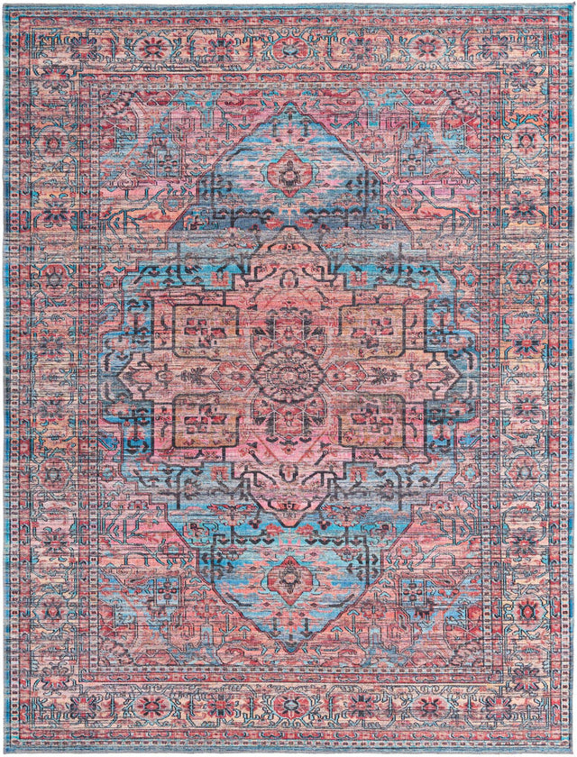 Washable Blue 9' 2 x 12' Maahru Rectangle Area Rug Easy to Clean Stain Resistant & Durable Polyester Chenille Carpet for Living, Dining, Bedrooms, Kitchen for Sale at Rug Engine