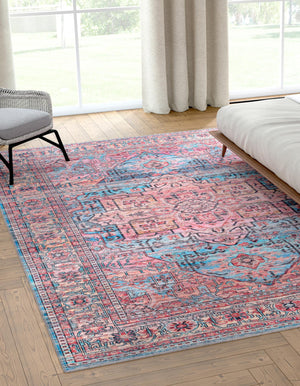 Washable Blue 10' 6 x 13' 1 Maahru Rectangle Area Rug Easy to Clean Stain Resistant & Durable Polyester Chenille Carpet for Living, Dining, Bedrooms, Kitchen for Sale at Rug Engine