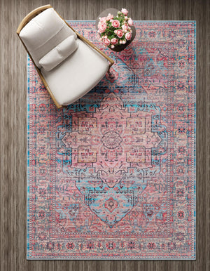 Washable Blue 4' 1 x 6' 1 Maahru Rectangle Area Rug Easy to Clean Stain Resistant & Durable Polyester Chenille Carpet for Living, Dining, Bedrooms, Kitchen for Sale at Rug Engine