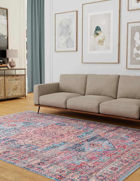 Washable Blue 7' 10 x 10' Maahru Rectangle Area Rug Easy to Clean Stain Resistant & Durable Polyester Chenille Carpet for Living, Dining, Bedrooms, Kitchen for Sale at Rug Engine