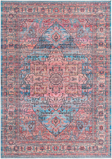 Washable Blue 7' 3 x 10' Maahru Rectangle Area Rug Easy to Clean Stain Resistant & Durable Polyester Chenille Carpet for Living, Dining, Bedrooms, Kitchen for Sale at Rug Engine