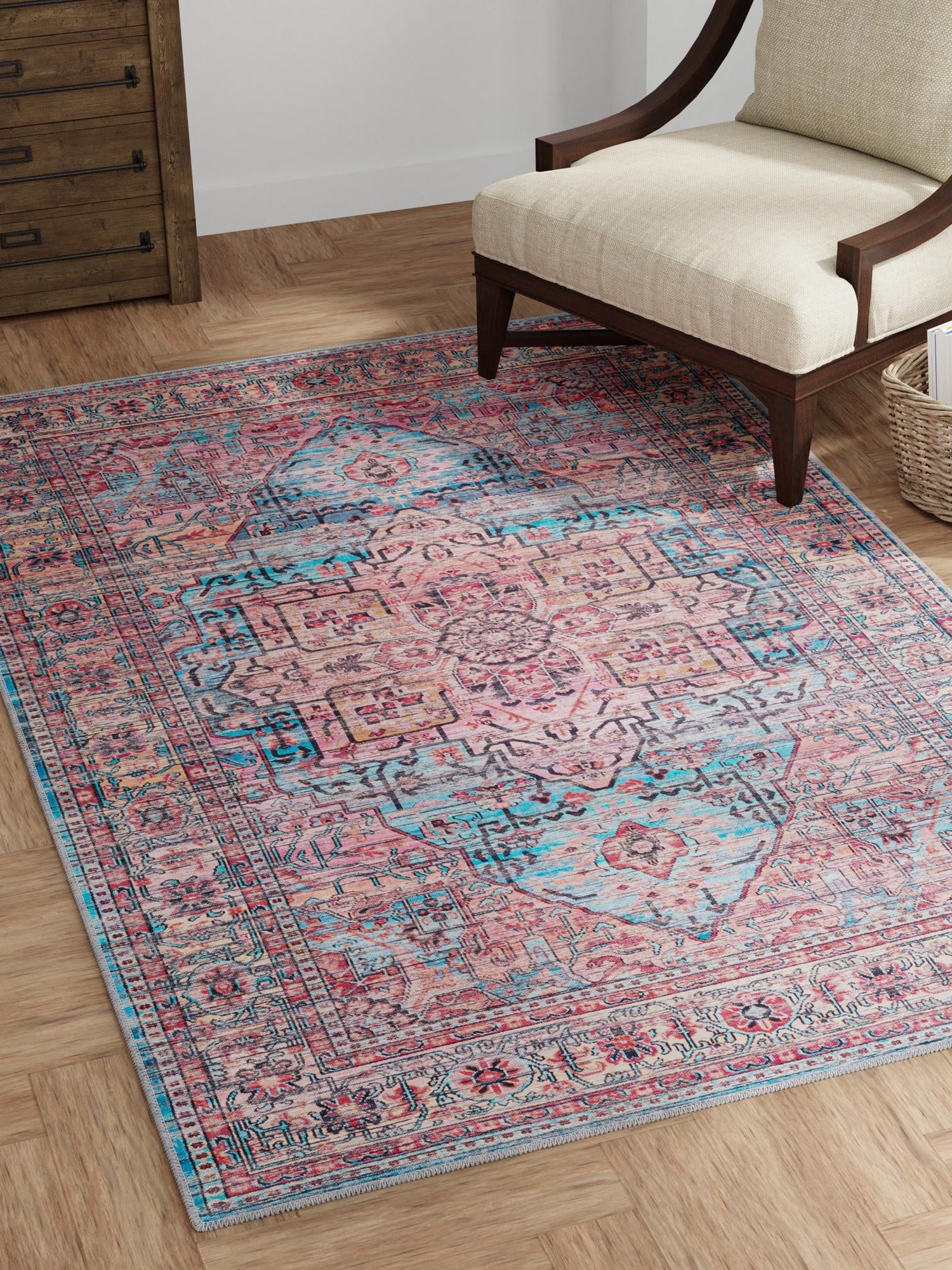 Washable Blue 7' 3 x 10' Maahru Rectangle Area Rug Easy to Clean Stain Resistant & Durable Polyester Chenille Carpet for Living, Dining, Bedrooms, Kitchen for Sale at Rug Engine